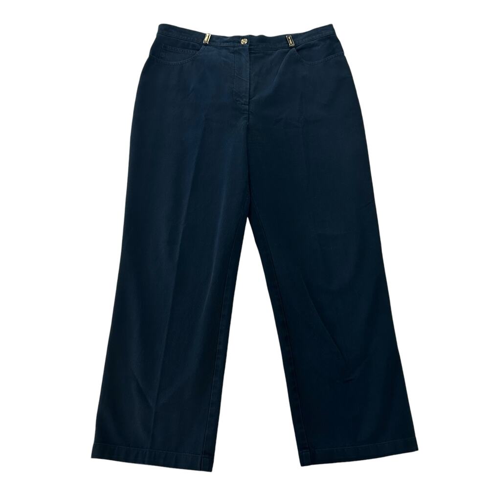 St. John Sport by Marie Gray Navy Gold Accent Belt Loop Ankle Pants Womens 14